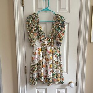For Love & Lemons Rosalyn Mini Dress | XXS, Marigold